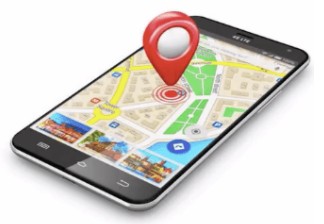 Mobile phone with map and map pin