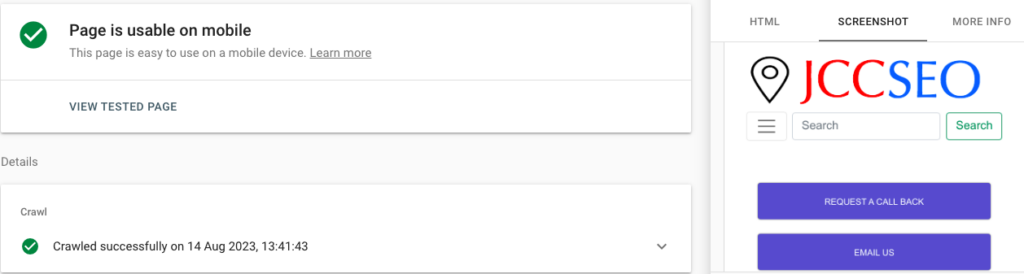 JCCSEO mobile friendly test results